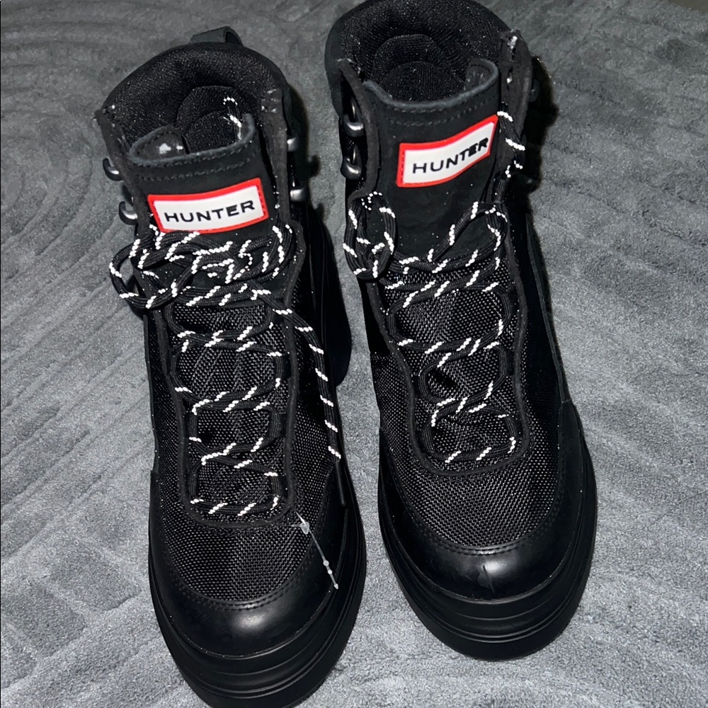 Hunter Black Ankle Boots with White Accents